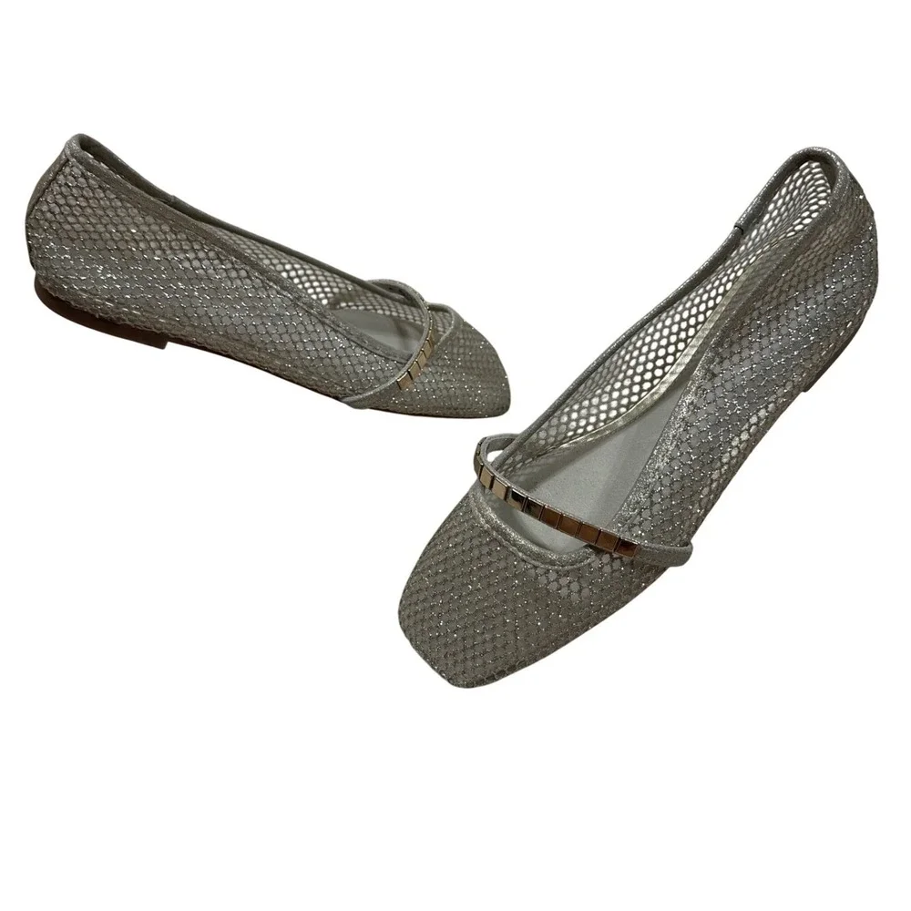 Sanctuary Cindy Gold Mesh Mary Jane‎ Ballet Flats Square Toe Womens 7M
